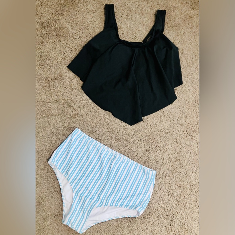 Blue and White Striped Bikini Swimwear